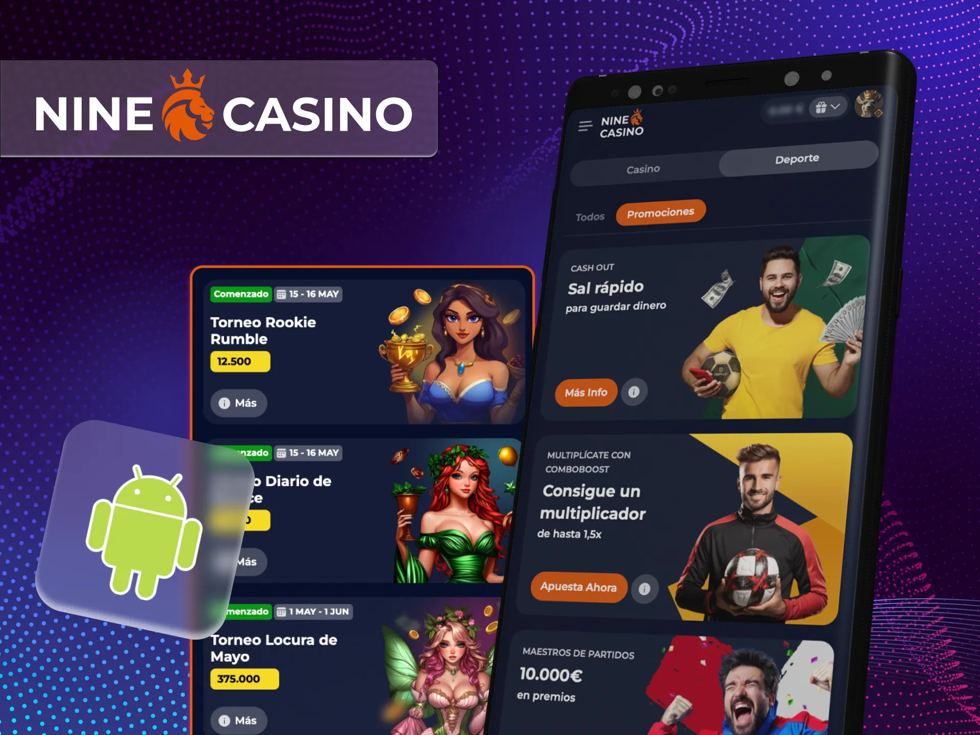 Las aplicaciones de casino en línea de Nine Casino son compatibles con teléfonos Android.