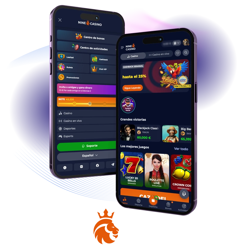 Descarga la aplicación de casino en línea Nine Casino en tu teléfono y juega en cualquier momento.
