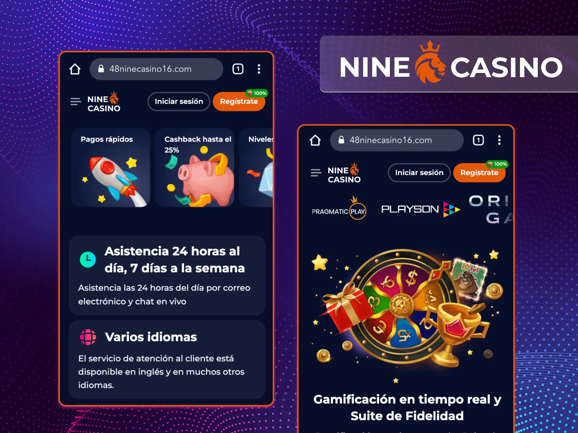Puedes jugar al casino online Nine Casino en tu teléfono sin instalar la aplicación.