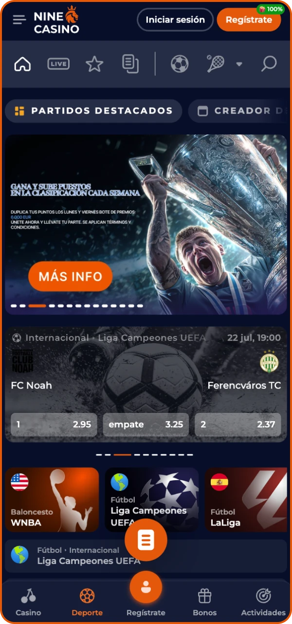 Realiza tus apuestas en el casino online Nine Casino.