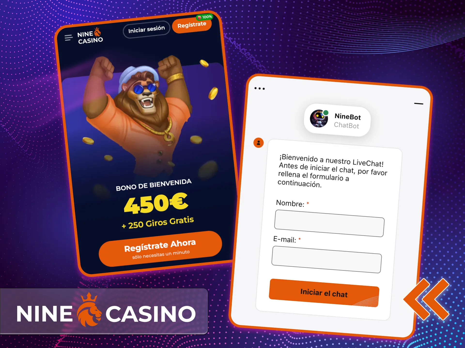 Hay un chat en vivo en el sitio web del casino en línea Nine Casino donde puedes hacer tu pregunta.