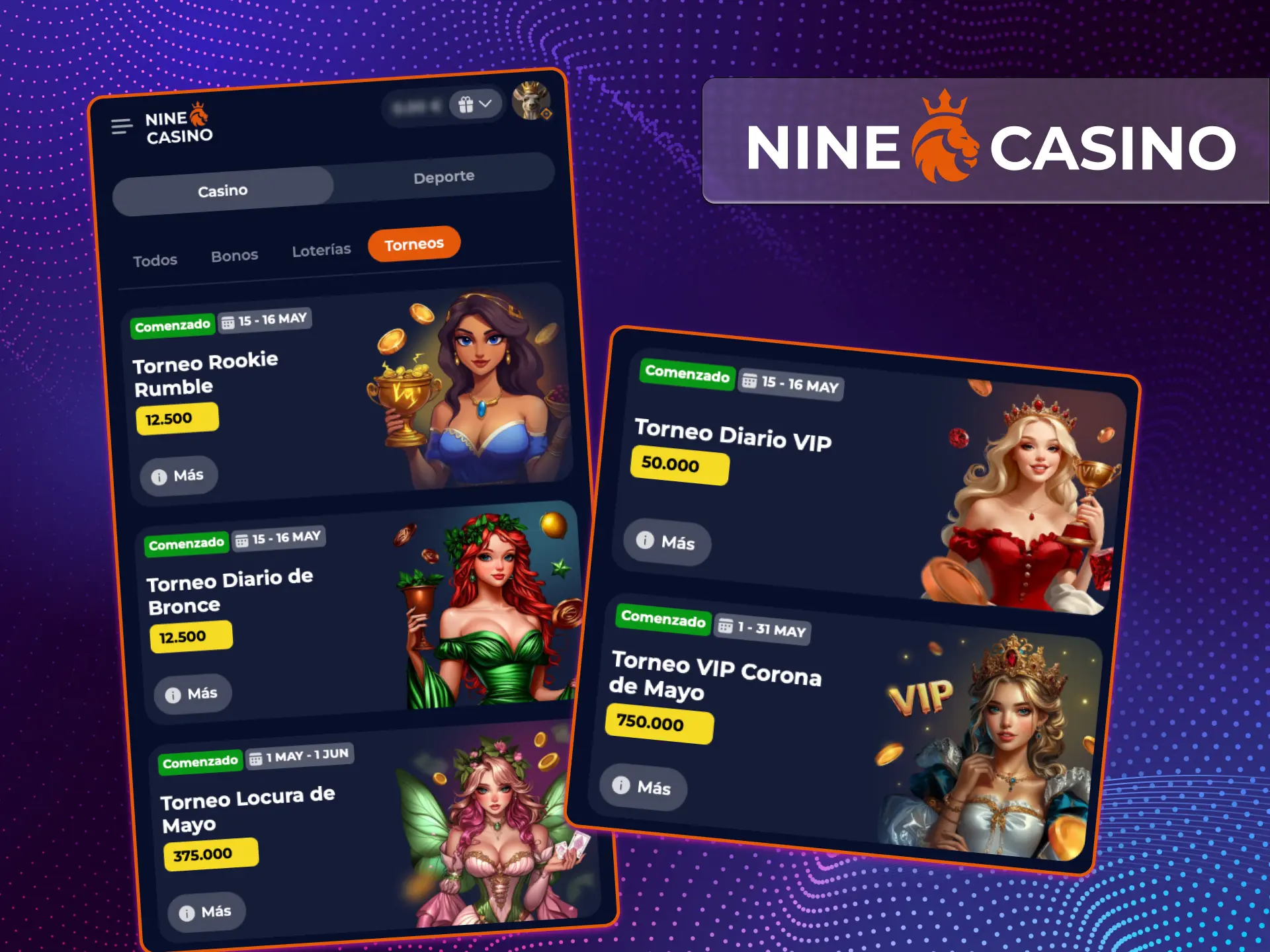 Participe en los torneos más populares en el casino en línea Nine Casino.