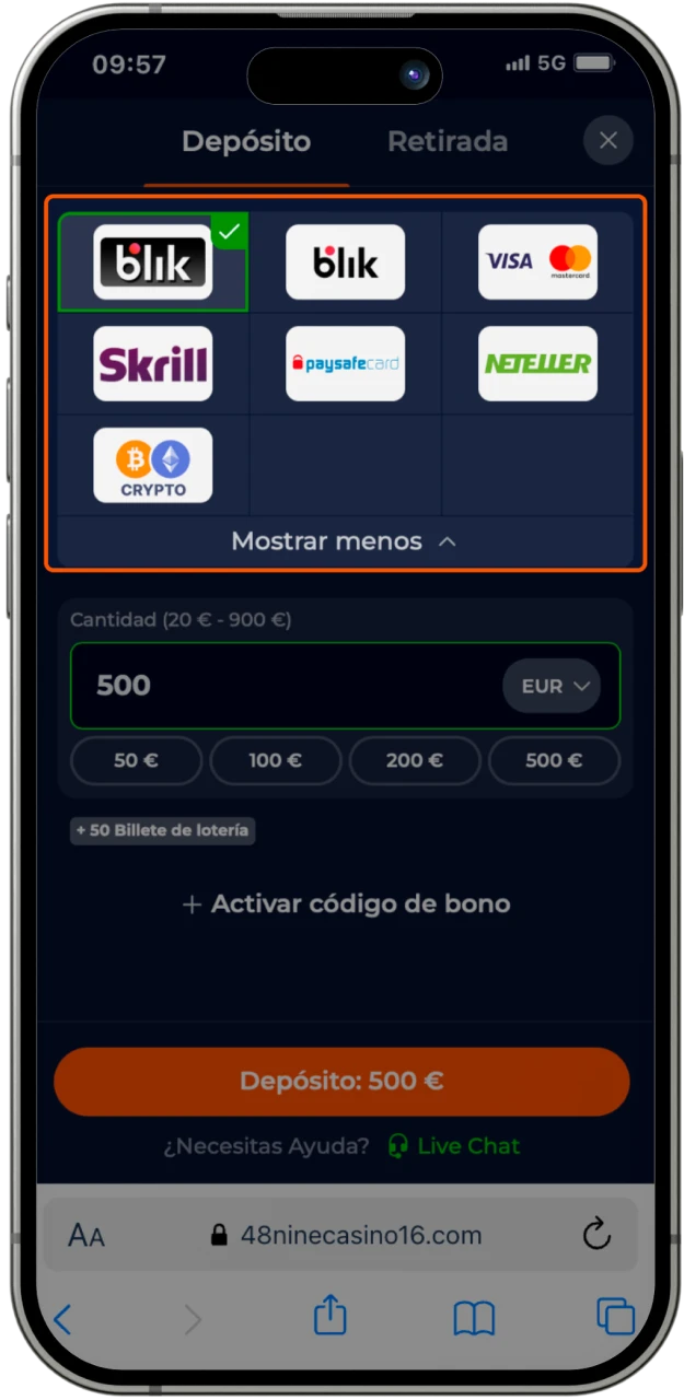 Elija el método de depósito que más le convenga en el casino en línea Nine Casino.
