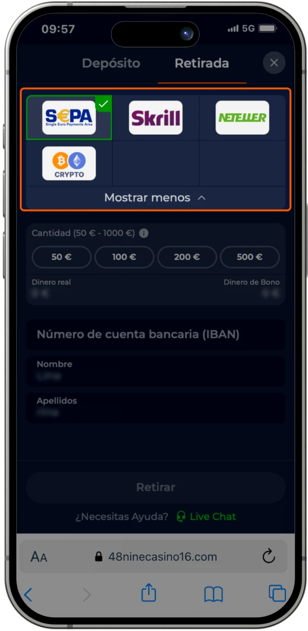Elija un método de retiro que sea conveniente para usted en el casino en línea Nine Casino.