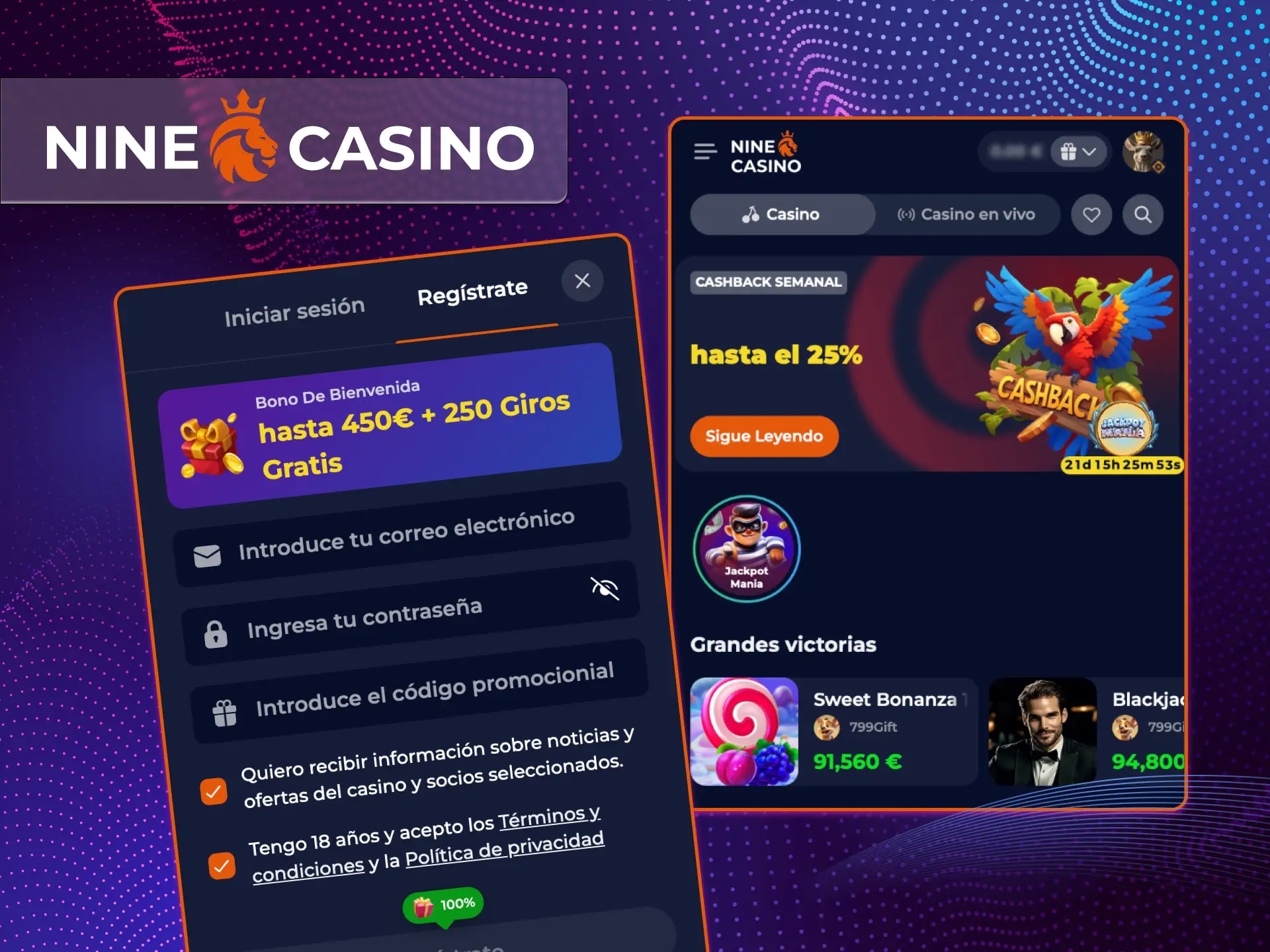Regístrate en el casino online Nine Casino y juega tus juegos de casino favoritos.