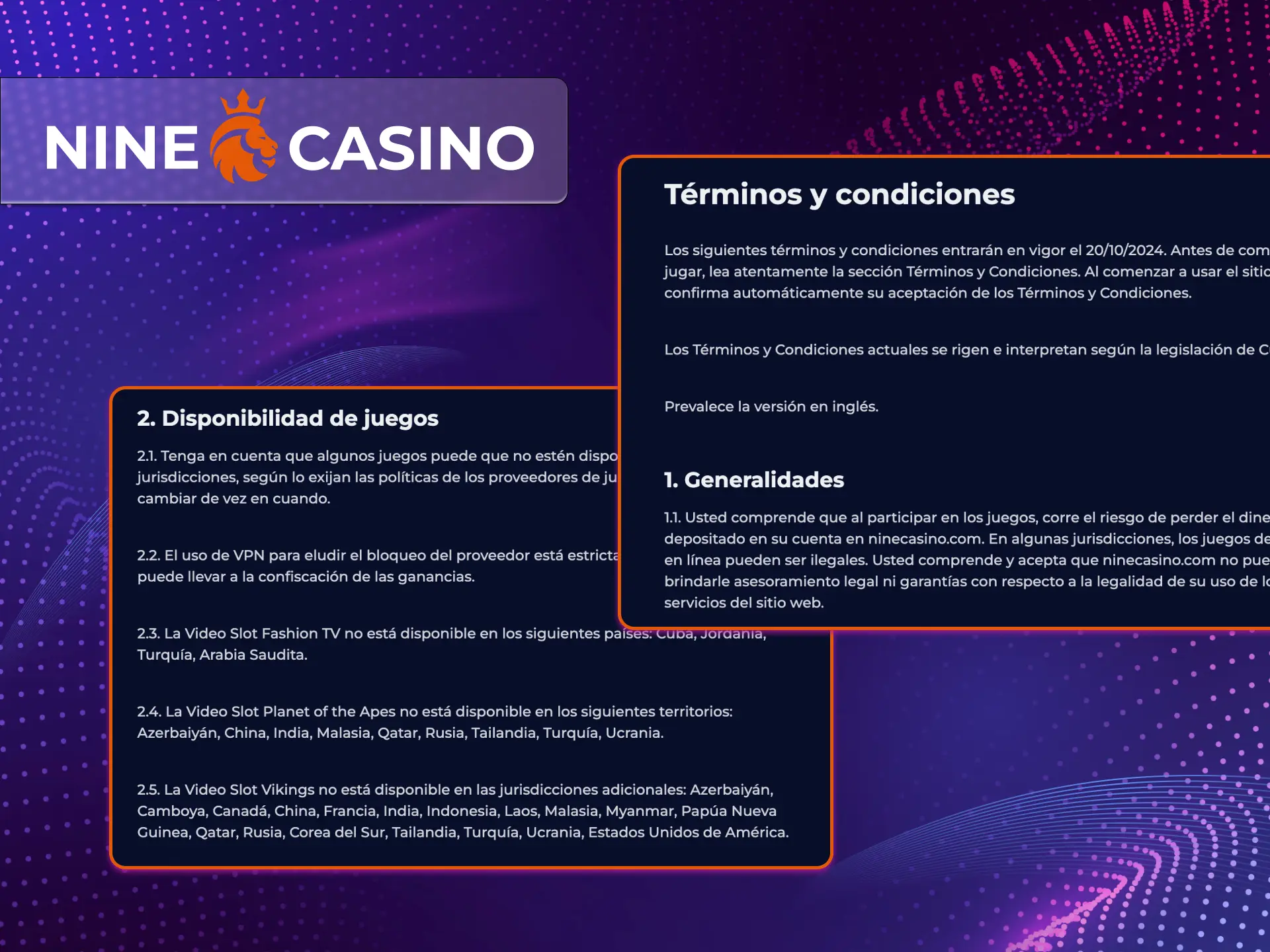 Cuáles son las restricciones para crear una cuenta en el casino en línea Nine Casino.