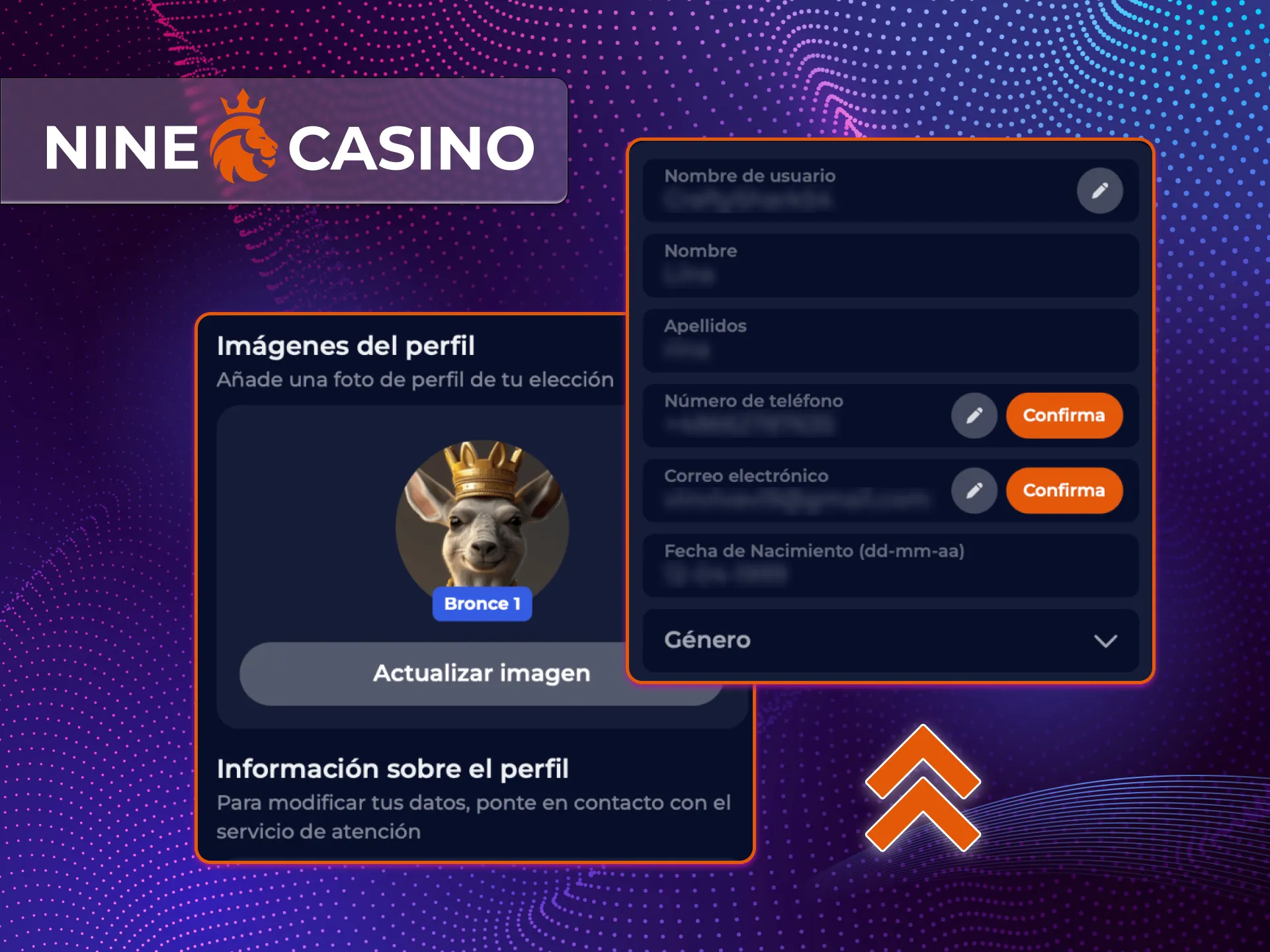 Verifique su cuenta en el casino en línea Nine Casino después de registrarse.